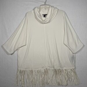 Oversized Fringe Sweater Cream Western XL Warm Layer Romantic Boho Lagenlook
